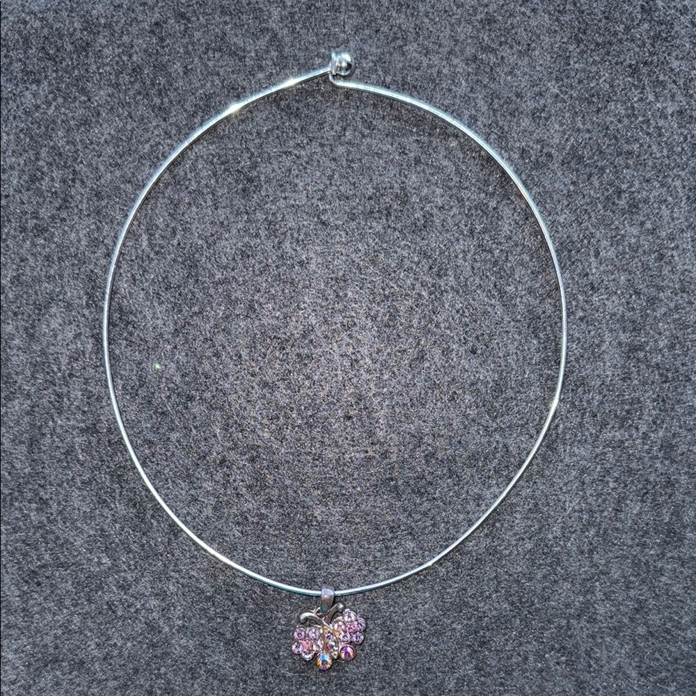Silver and Pink Butterfly Charm Necklace